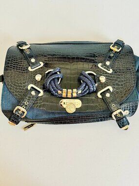 VERSACE CROC LEATHER AND BLUE DENIM DOCTOR'S BAG LIMITED EDITION RARE ITALY